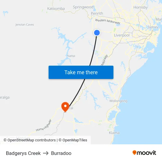 Badgerys Creek to Burradoo map