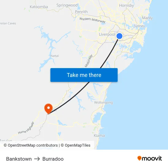 Bankstown to Burradoo map