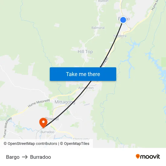 Bargo to Burradoo map