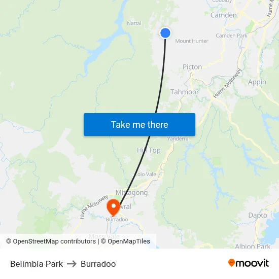 Belimbla Park to Burradoo map