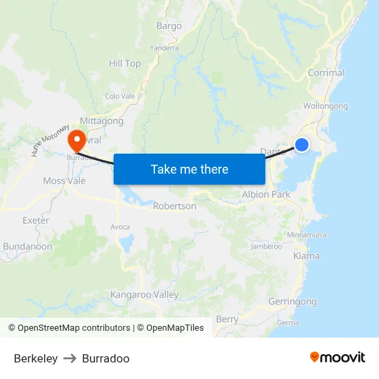 Berkeley to Burradoo map