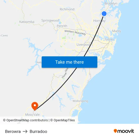 Berowra to Burradoo map