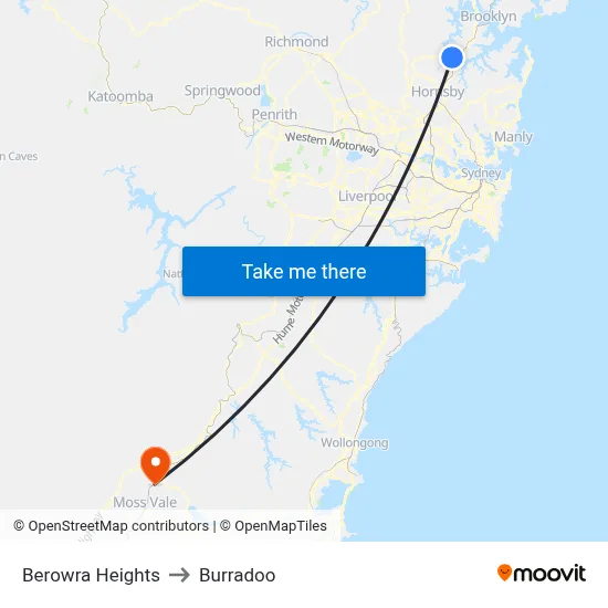 Berowra Heights to Burradoo map