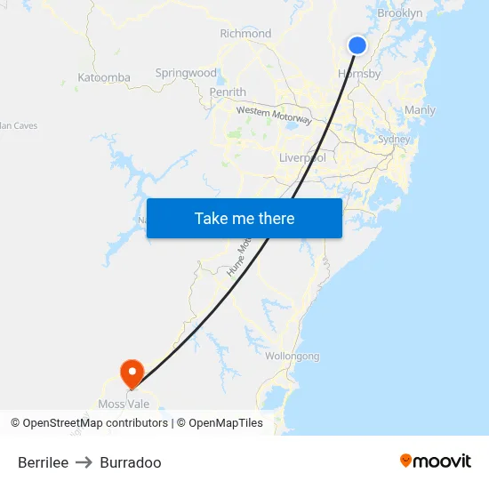 Berrilee to Burradoo map
