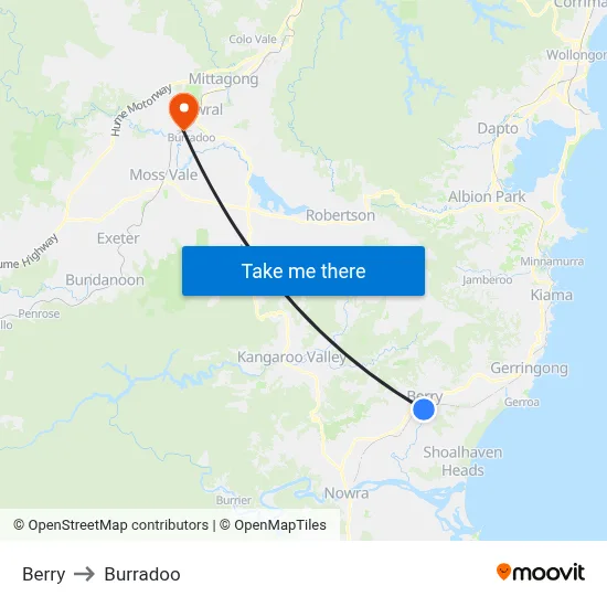 Berry to Burradoo map