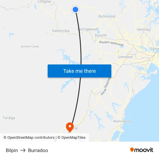 Bilpin to Burradoo map