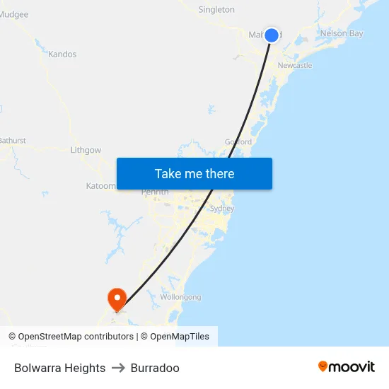 Bolwarra Heights to Burradoo map
