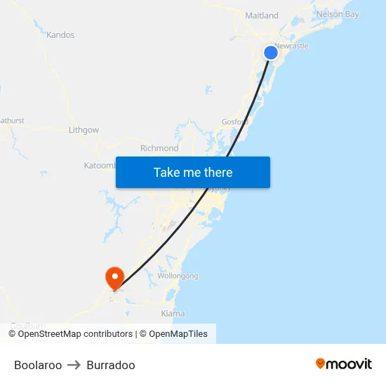 Boolaroo to Burradoo map