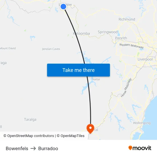 Bowenfels to Burradoo map
