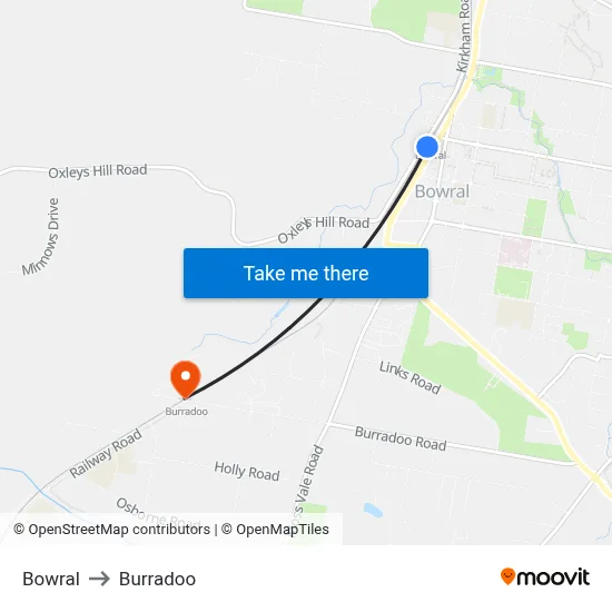 Bowral to Burradoo map