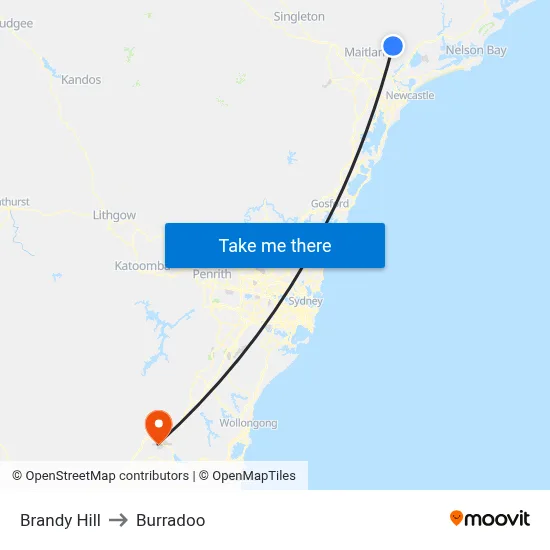Brandy Hill to Burradoo map