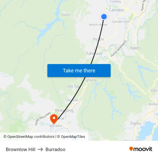 Brownlow Hill to Burradoo map
