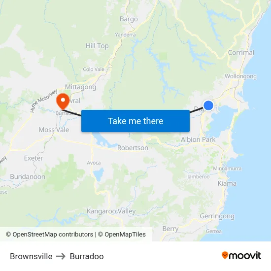Brownsville to Burradoo map