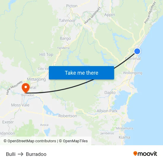 Bulli to Burradoo map