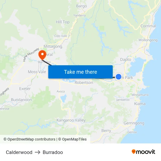 Calderwood to Burradoo map