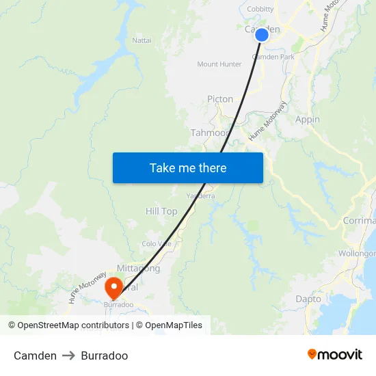 Camden to Burradoo map
