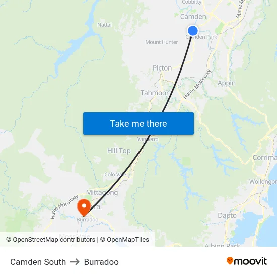 Camden South to Burradoo map