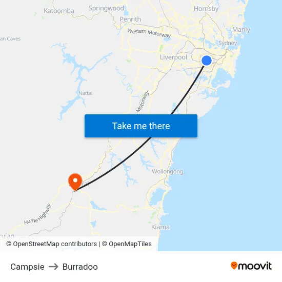 Campsie to Burradoo map