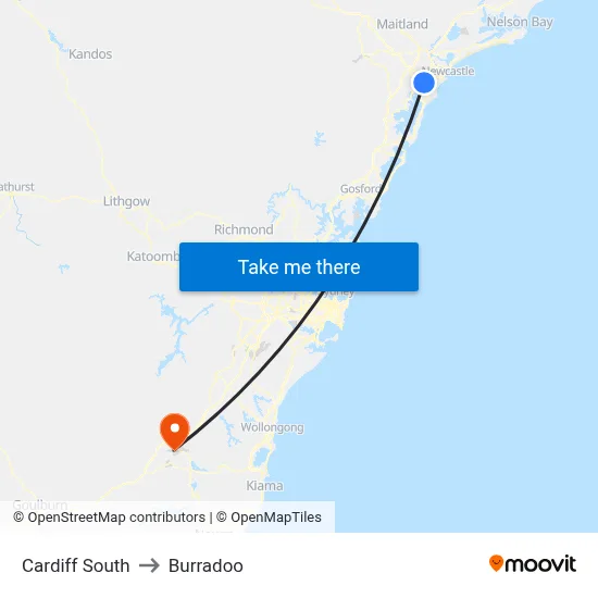 Cardiff South to Burradoo map