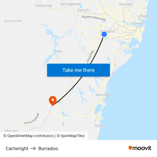 Cartwright to Burradoo map
