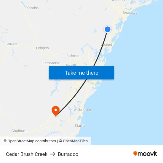 Cedar Brush Creek to Burradoo map