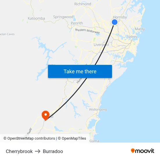 Cherrybrook to Burradoo map