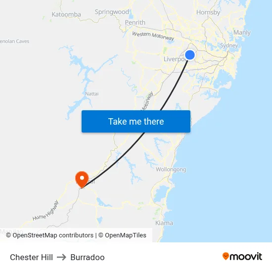 Chester Hill to Burradoo map