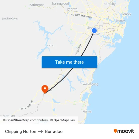 Chipping Norton to Burradoo map
