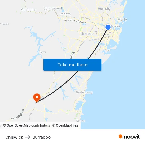Chiswick to Burradoo map