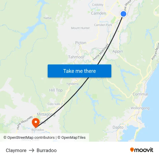 Claymore to Burradoo map