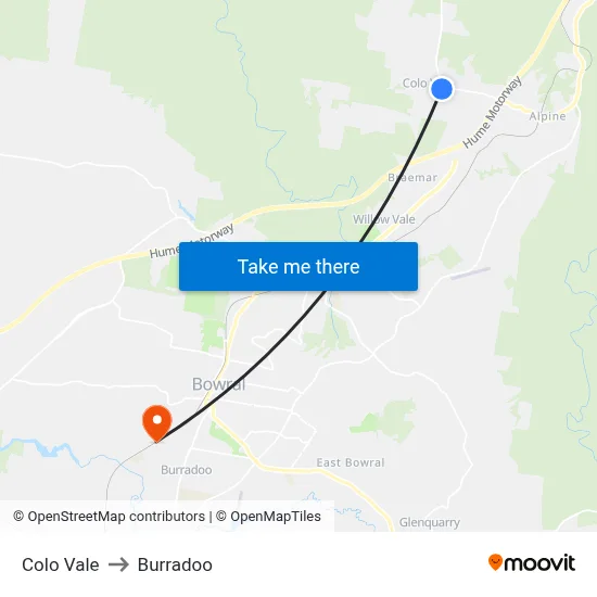 Colo Vale to Burradoo map