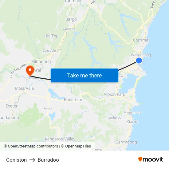 Coniston to Burradoo map