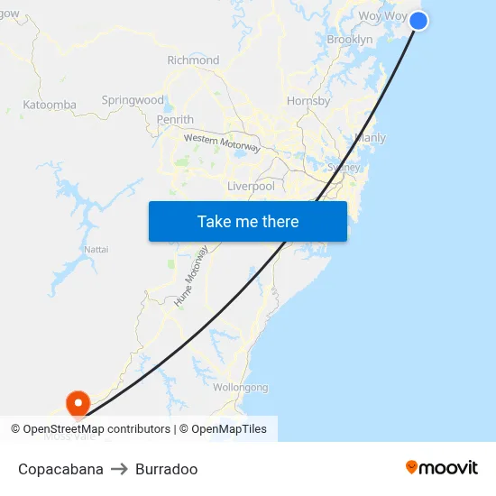Copacabana to Burradoo map