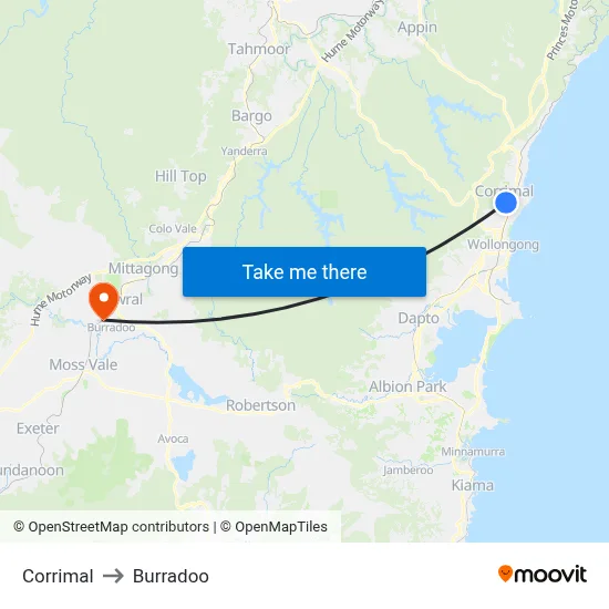 Corrimal to Burradoo map