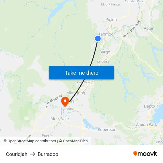 Couridjah to Burradoo map