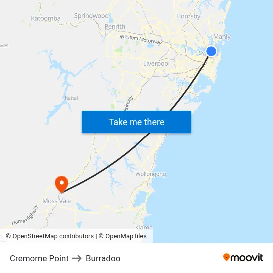 Cremorne Point to Burradoo map