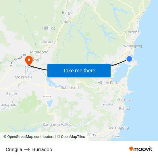 Cringila to Burradoo map