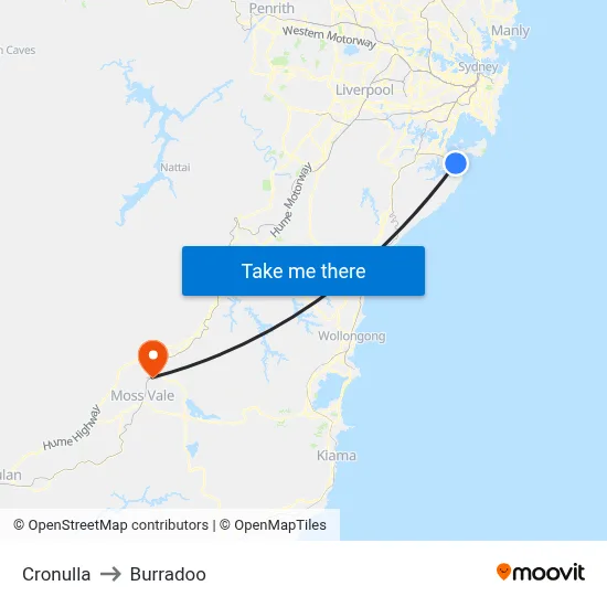 Cronulla to Burradoo map
