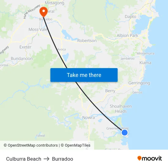 Culburra Beach to Burradoo map