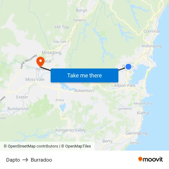 Dapto to Burradoo map