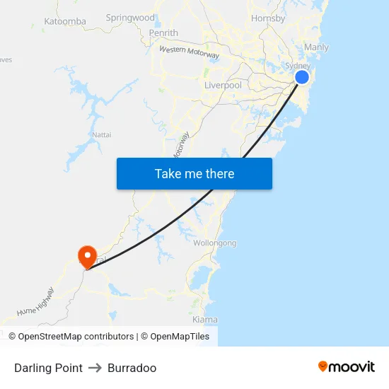 Darling Point to Burradoo map