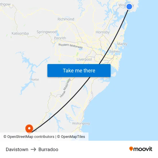 Davistown to Burradoo map