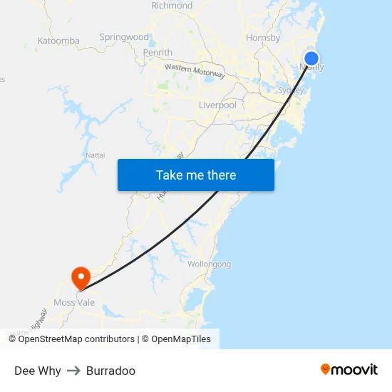 Dee Why to Burradoo map