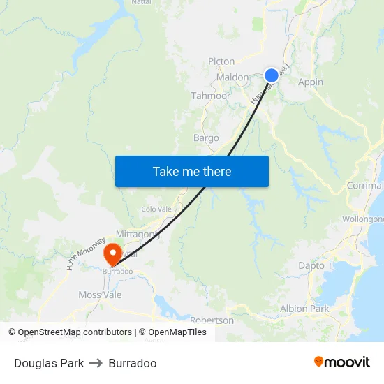 Douglas Park to Burradoo map