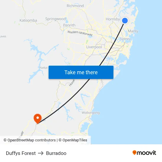 Duffys Forest to Burradoo map