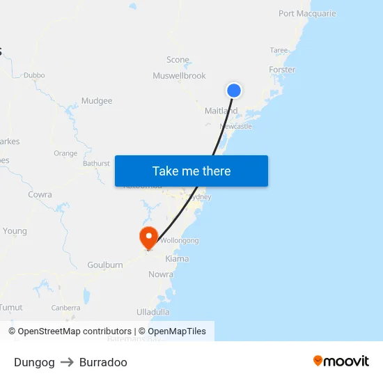 Dungog to Burradoo map