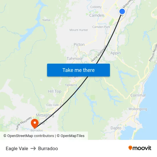 Eagle Vale to Burradoo map