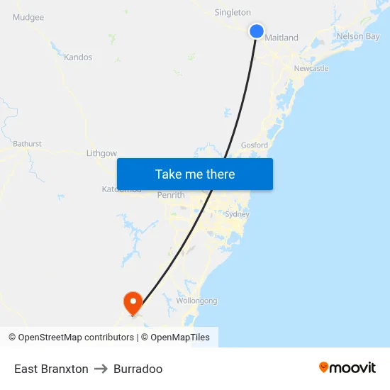East Branxton to Burradoo map