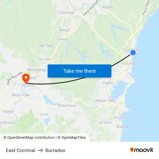 East Corrimal to Burradoo map