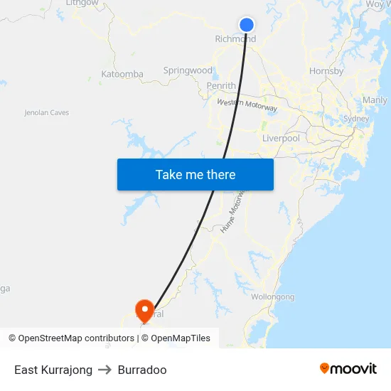 East Kurrajong to Burradoo map